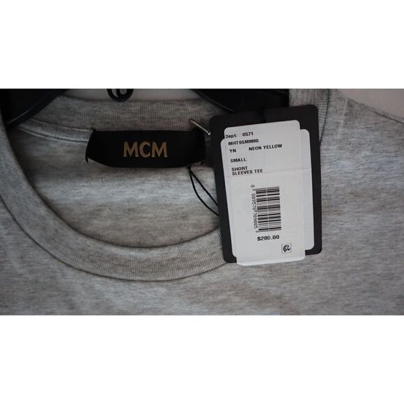MCM MHT9SMM80 Men's Sz S Gray/Neon Yellow Logo S/S T-Shirt $280 - Picture 6 of 6